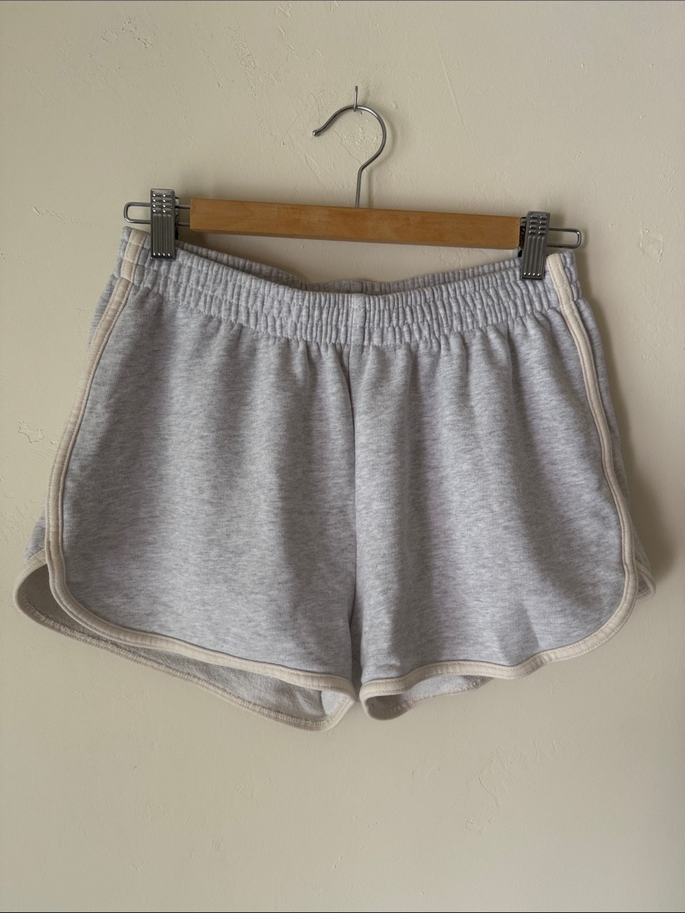 aerie Light Gray Terry Athletic Shorts with Cream Trim